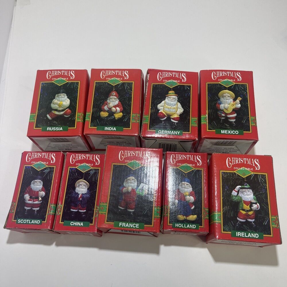 Vtg  Christmas Collectable Bundle Santa Ornament Santas Around World 1995 NIB